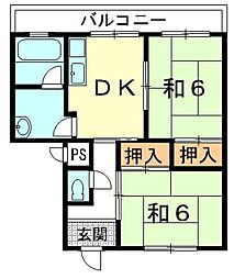 ハイツ中川 2DKの間取図画像