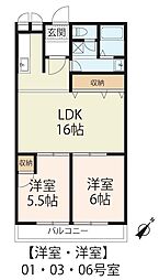 第2コーポ幸 2LDKの間取図画像