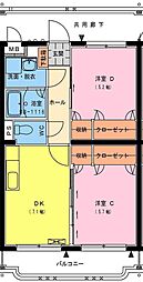 フェニックスハイツ2 2DKの間取図画像