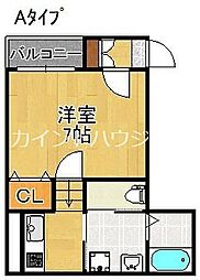 Fメゾン東粉浜 1Kの間取図画像