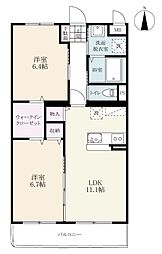 エルデ小城 2階2LDKの間取り