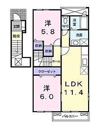 グラスローズ・ハヤトA 2LDKの間取図画像