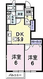 ガーデンヒルズA 2DKの間取図画像