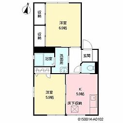 アーバンハイツ三日月A棟 2Kの間取図画像