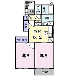 グラスローズ一生A 2DKの間取図画像