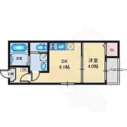 ノヴァ九重町 1DKの間取図画像