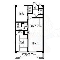 シーズンコート上小田井南 4階2LDKの間取り