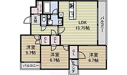 ユング城山 3LDKの間取図画像