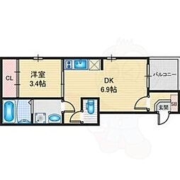 ハーモニーテラス下米野町2 1DKの間取図画像