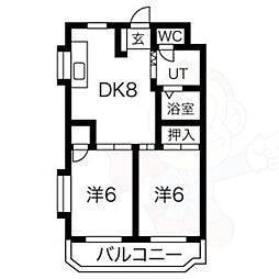 シャトーレ黒川 2DKの間取図画像