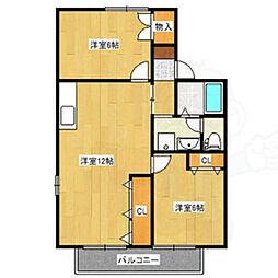 栄林ハイツA棟 2LDKの間取図画像