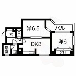 ゲストハウスレインボー伏見 2DKの間取図画像