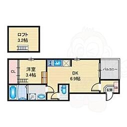 ハーモニーテラス下米野町2 1SDKの間取図画像