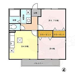 ウェストリマーニB 2DKの間取図画像