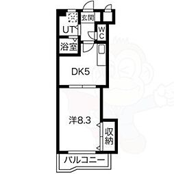 レジデンス黒龍 1DKの間取図画像
