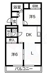 パラシオン城下 2LDKの間取図画像