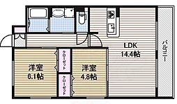 グランデューク松原 2LDKの間取図画像