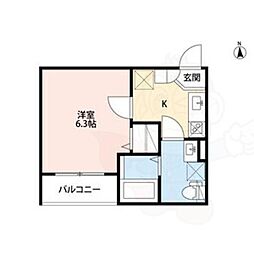 プランドール平安通 1Kの間取図画像