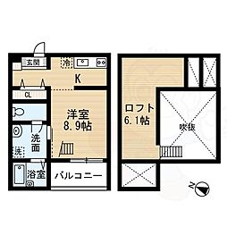 アソシエ2 1Kの間取図画像
