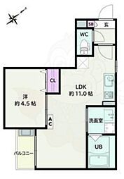 春日井市若草通3丁目アパート 1LDKの間取図画像