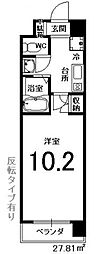 CASA　SHIKO 2階1Kの間取り