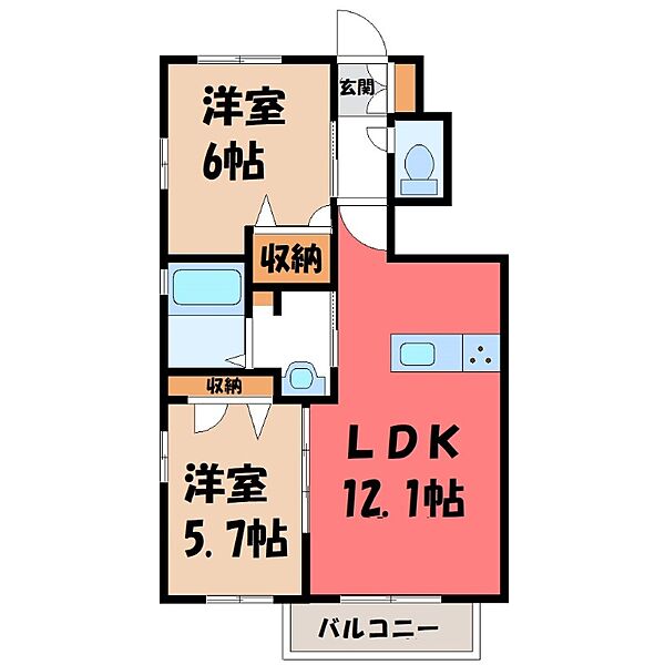 グリーンフォレスト ｜栃木県下都賀郡野木町大字友沼(賃貸アパート2LDK・1階・52.36㎡)の写真 その2