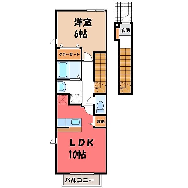 Centre ｜栃木県栃木市富士見町(賃貸アパート1LDK・2階・42.37㎡)の写真 その2