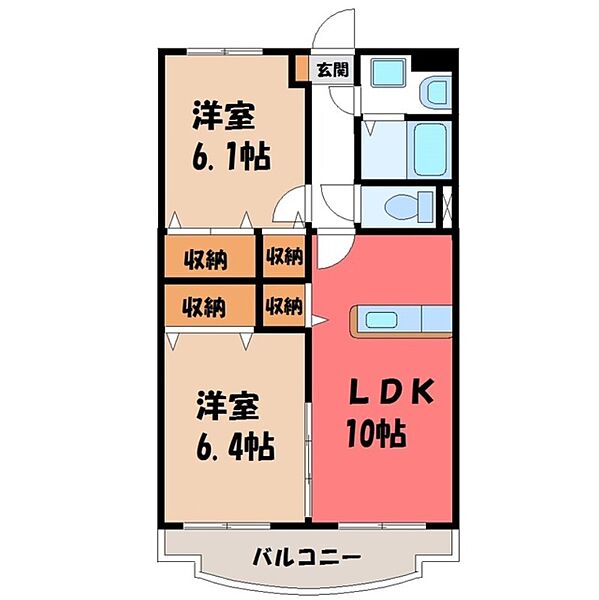 ユーミーRisa ｜栃木県栃木市箱森町(賃貸マンション2LDK・1階・53.67㎡)の写真 その2