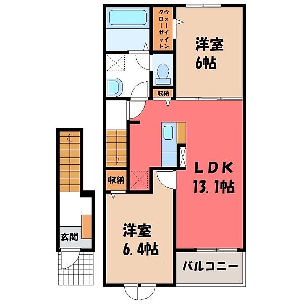 ヴィオレッタ ｜茨城県古河市鴻巣(賃貸アパート2LDK・2階・59.58㎡)の写真 その2