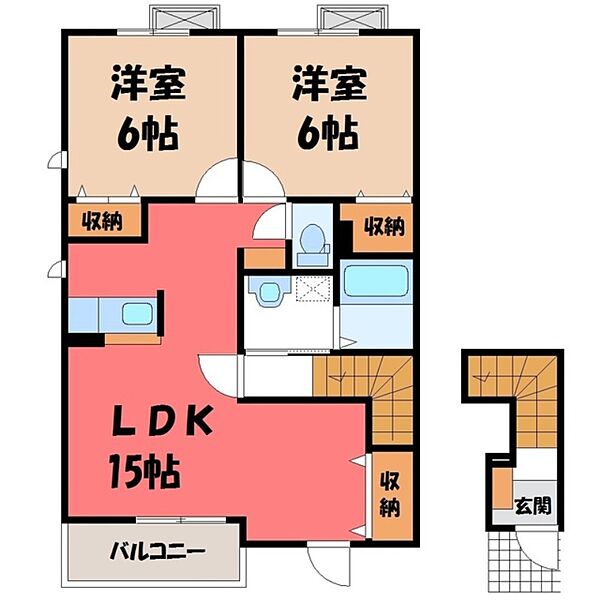 フロレスタ ロッサ C ｜茨城県古河市下辺見(賃貸アパート2LDK・2階・62.28㎡)の写真 その2