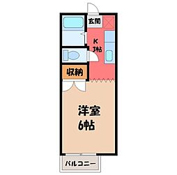 JR東北本線 小山駅 徒歩32分の賃貸アパート 2階1Kの間取り