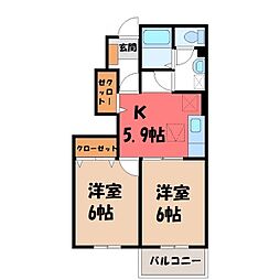 カーサローマA 2Kの間取図画像