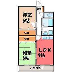 JR東北本線 小山駅 徒歩24分の賃貸マンション 5階2DKの間取り