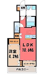 JR東北本線 間々田駅 3.3kmの賃貸アパート 1階1LDKの間取り