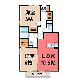JR東北本線 小山駅 徒歩34分の賃貸アパート 1階2LDKの間取り