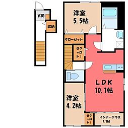 JR東北本線 間々田駅 3.3kmの賃貸アパート 2階2LDKの間取り