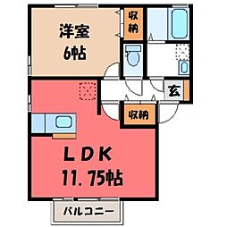 JR水戸線 川島駅 徒歩3分の賃貸アパート 2階1LDKの間取り
