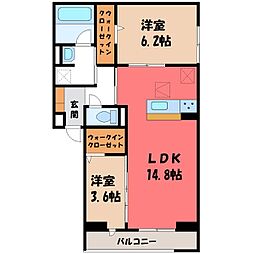 小山市城東6丁目アパート 2LDKの間取図画像