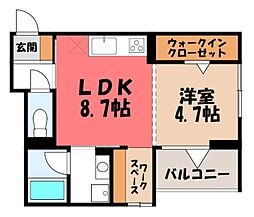 TORISIAS 東城南 A 1LDKの間取図画像