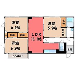 ツルオカハイツ 3LDKの間取図画像