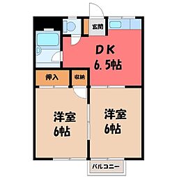ハイグレード本篠 2DKの間取図画像
