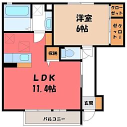メイプルリーフD 1LDKの間取図画像