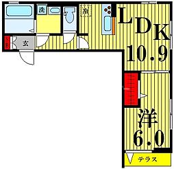 サンティエI 1階1LDKの間取り