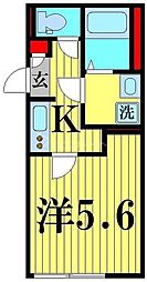 SQUARES　Nishiarai 2階1Kの間取り