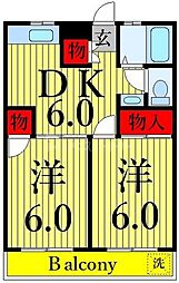 ニュー澤田ハイツA 3階2DKの間取り
