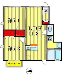 グランドハイムII 1階2LDKの間取り