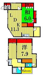 足立区伊興3丁目戸建 2階2LDKの間取り