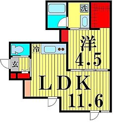 アリュイッテ青井 2階1LDKの間取り
