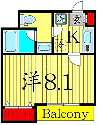 RELUXIA綾瀬II 2階1Kの間取り