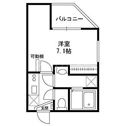 ピークヴィレ青井 202 2階1Kの間取り
